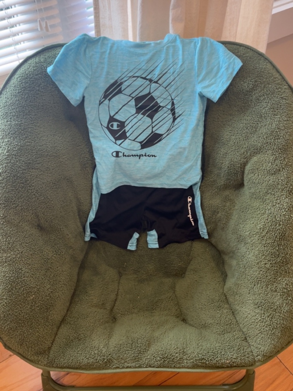 Champion Light Blue Soccer Graphic Tee and Black Shorts Set